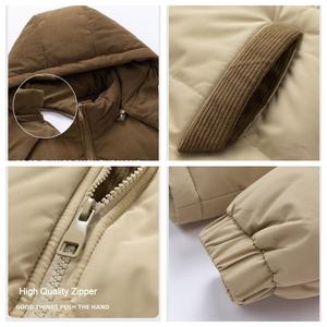 Men's <b>Corduroy</b> Hooded Puffer <b>Jacket</b> Windproof Thick Winter Casual Coat With Polyester Lining And Zipper Closure - Product Image 2
