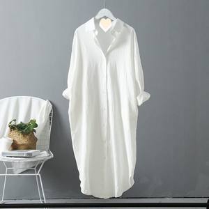 OEM Chemises de nuit en lin à manches longues pour femmes <span class=keywords><strong>Pyjamas</strong></span> Boutons Pyjama en coton Robe de nuit Robe Femme Garçon Ami Robes de pyjama - Product Image 2