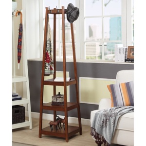 Porte-manteau Vassen avec 3 étagères de rangement, finition expresso, organisateur d'entrée - Product Image 1