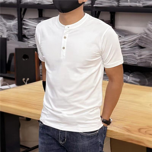 T-<span class=keywords><strong>shirt</strong></span> d'été à col rond et manches courtes pour <span class=keywords><strong>homme</strong></span>, 95% Coton 5% Spandex, Coupe ajustée, Épaules classiques, Couleur unie, Décontracté - Product Image 6