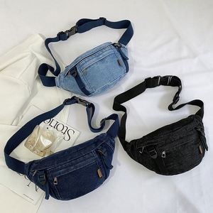 Bolsos de Cintura Modernos para Mujer, Gran Capacidad, Populares para Actividades al Aire Libre, Riñonera, Nueva Bolsa de Pecho Cruzada de Mezclilla - Product Image 3