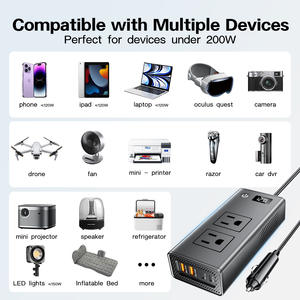 <span class=keywords><strong>Convertidor</strong></span> inversor multifuncional <span class=keywords><strong>de</strong></span> 200W montado en el coche 12V/24V DC 220V AC QC3.0 cargador <span class=keywords><strong>de</strong></span> teléfono móvil USB cigarrillo ventilador doméstico - Product Image 3