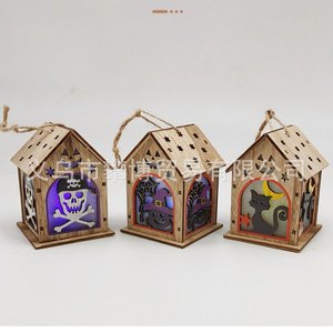 เครื่องประดับบ้านไม้สำหรับวันฮาโลวีน ลายแมวแม่มดหัวกะโหลก ของตกแต่งภายในบ้าน 20180105 - Product Image 1