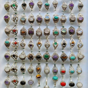 Bagues bohèmes vintage faites à la main en gros, pierres précieuses, argent doré, laiton, bagues en pierre naturelle assorties pour femmes - Product Image 1