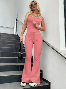 Wholesale Women's Streetwear 2 Piece Set Light <strong>Blue</strong> Basic Tank Top and High Waist Flare Leggings for Daily <strong>Wear</strong> - Product Image 6