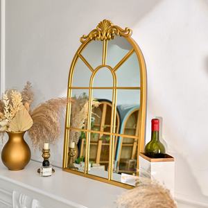 Espejo Decorativo de Pared con Marco Metálico Arqueado en Color Dorado para Sala de Estar o Baño - Product Image 4