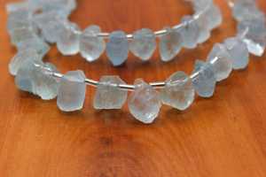 Striking 1 Strand Natural Aquamarine Gemstone Uneven Shape <b>Top</b> Side Drill Rough March Birthstone <b>Blue</b> Color - Product Image 2
