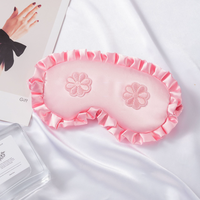 Logo Kustom Bordir Bunga 3D Berkontur Masker Mata Tidur Sutra Mulberry 100% Tali Dapat Disesuaikan 100% Penghalang Cahaya untuk Perjalanan