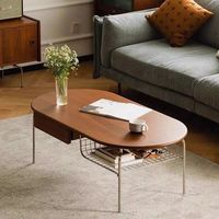 Table basse moderne en bois massif pour petits salons, table à thé ovale, design en acier inoxydable, tiroirs, meubles multifonctionnels pour la maison
