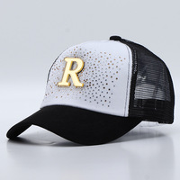 Gorra de béisbol de lujo con diamantes de imitación y letra D, gorra trucker transpirable de malla, sombrero deportivo, gorra de hip hop, gorra de diseñador al por mayor
