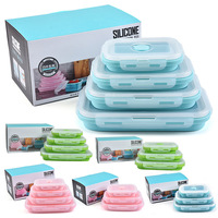 Lot de 4 boîtes à bento pliables en silicone, récipients de conservation alimentaire, compatibles micro-ondes, pour enfants et camping