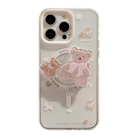 Porte-ours mignon aspiration magnétique adapté pour iPhone 16 15 Promax coque de téléphone douce 13 anti-chute 12 11