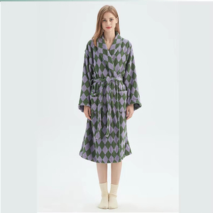 Accappatoio unisex di lusso all'ingrosso con logo personalizzato filato di puro cotone tinto morbido buon assorbimento d'acqua longue robe <span class=keywords><strong>dame</strong></span> - Product Image 1