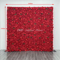 Décoration murale florale 8*8 pieds, toile de fond rouge, rose artificielle, pivoine, mur de fleurs artificielles, rose en soie simulée de haute qualité