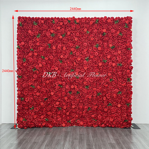 Decorazione Floreale da Parete 8*8ft, Sfondo con Rose e Peonie Artificiali Rosse, Muro di Fiori Artificiali di Alta Qualità in Seta Simulata - Product Image 2