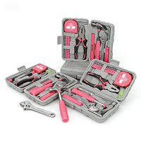 Ensemble d'outils ménagers pour femmes, ensemble complet rose comprenant marteau, ruban à mesurer, clé, pinces, outils à main, étui rigide OEM pour usage domestique