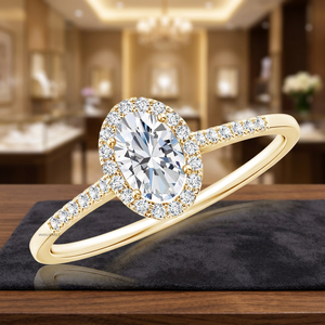 Bague de fiançailles et de mariage vintage en diamant ovale cultivé en laboratoire certifié IGI, or 10K 14K 18K, argent 925 935 plaqué rhodium - Product Image 1