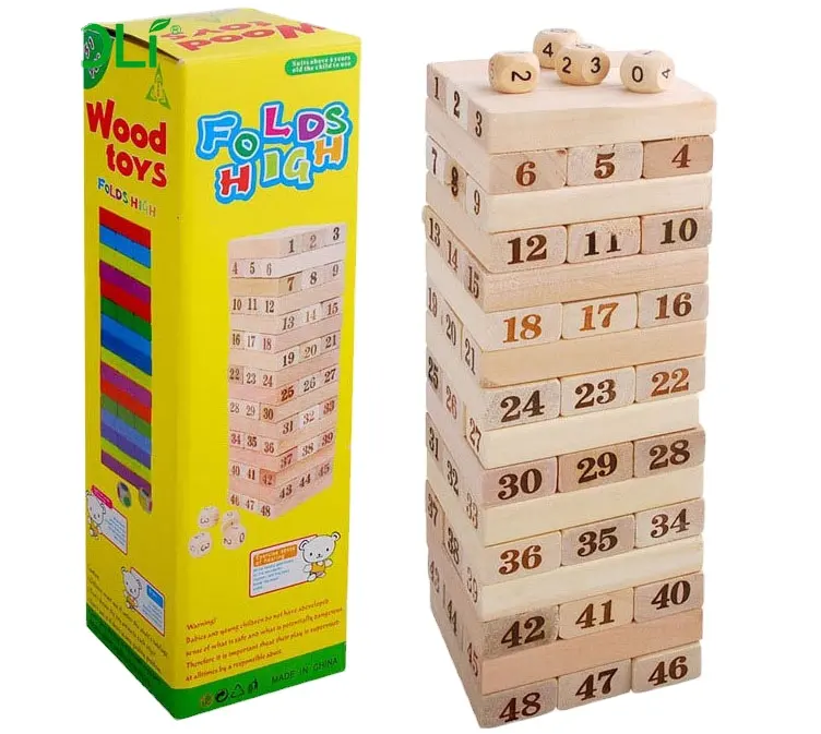 Wooden Children 48 Pcs Digital Layered Building Blocks, Parent-child Interactive Table Games, Stacked High Toys
