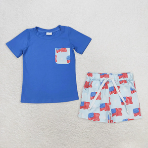 Conjuntos de Camisetas con Bolsillos y Pantalones Cortos con Estampado de Banderas del 4 de Julio para Hermanos y Niños, Vestidos hasta la Rodilla - Product Image 2