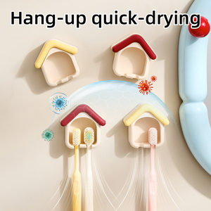 Support mural auto-adhésif sans perçage pour brosse à dents, forme petite maison, idéal pour salle de bain, compatible OEM - Product Image 5
