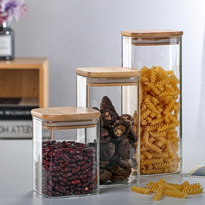 Modern Simplicity Easy to Clean 301-400ml Air-Tight Stackable Coffee Beans <b>Storage</b> Jar for Home <b>Kitchen</b> Square Glass Bamboo Lids - Product Image 3