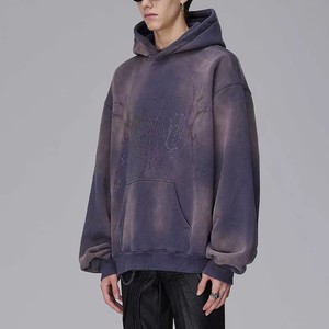 Sweat à capuche oversize personnalisé pour homme, sans cordon, style streetwear vintage délavé, avec strass, effet délavé à l'acide - Product Image 1