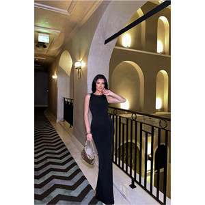 ชุดเดรสผ้าซาตินสีดำทรงเอไลน์สำหรับงานเลี้ยงอย่างเป็นทางการ แต่งลูกปัดปักลายเรียบง่าย ไซส์ XL - Product Image 5