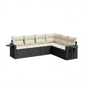 Ensemble de canapés modulaires en polyrotin noir pour patio, 6 pièces, meubles d'extérieur, sièges de jardin - Product Image 1