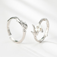 Bague de couple en argent 925, motif bambou vert prune, design simple, bague d'enfance, bague de fiançailles
