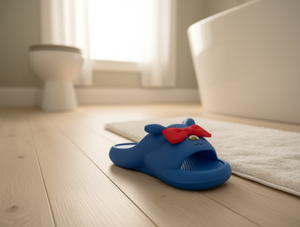 Ciabatte blu in EVA con fiocco rosso, antiscivolo, estive, a punta chiusa, per bambini, per l'uso in bagno - Product Image 2