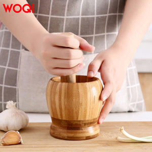 WOQI penumbuk bambu rumah tangga kayu Manual bawang putih penumbuk tangan ramuan bumbu penggiling mangkuk peralatan kategori produk - Product Image 4