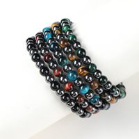 Bracelet extensible multicolore unisexe en perles rondes mélangées Œil de tigre naturel et Hématite, Bijoux de mode, Vente en gros de perles de pierres précieuses mélangées