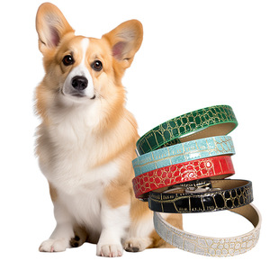 Collier pour animaux de compagnie réglable à motif crocodile, accessoire pour chien/chat en cuir microfibre, logo personnalisé en usine, laisse pour animaux de compagnie - Product Image 2