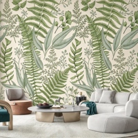 Papier peint mural botanique vintage motif fougère, papier peint tropical sur mesure à motifs de feuilles pour chambre à coucher et fond de télévision