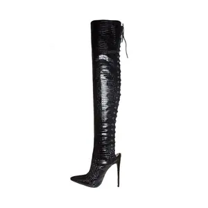2023 Latest Design Sexy Patent <strong>Leather</strong> Black <strong>Thigh</strong> <strong>High</strong> Custom <strong>Boots</strong> - Product Image 1
