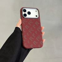 Étui de téléphone pour 17 Pro Max & 16/15, en fibre de carbone, luxe, motif à carreaux magnétique, protection 360°, porte-cartes, étuis pour téléphones mobiles