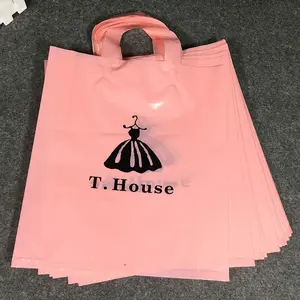 hdpe塑料购物袋女士衣服白色粉色包装，带手柄的塑料袋