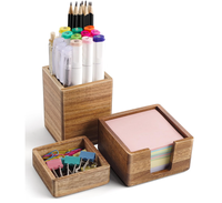 Organisateur de bureau en bois d'acacia : support pour notes adhésives, pot à crayons et stylos, rangement pour pinces à papier, accessoires de bureau pour marqueurs et loisirs créatifs