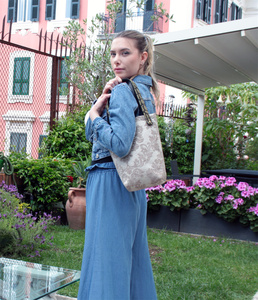 Borsa Mat-b in Materiale Sostenibile PVC e Cotone, Borsa a Spalla Artigianale di Alta Qualità per Donna, Stile Classico Rock per Tutte le Stagioni - Product Image 3