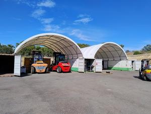 Telo di copertura a cupola per container in PVC resistente, impermeabile e anti-UV per officina temporanea e deposito attrezzature - Product Image 1