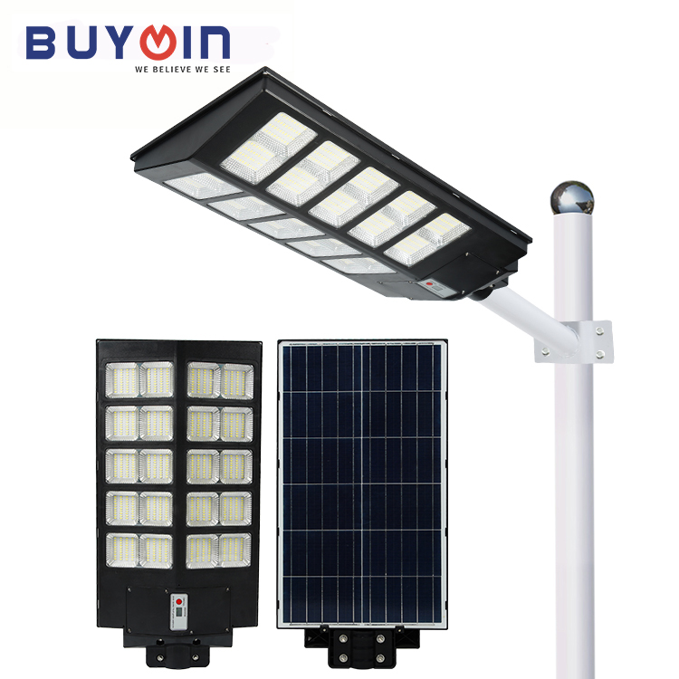 Уличное освещение IP65, встроенное все в одном, уличный фонарь на солнечной батарее, столб с датчиком движения, садовые фонари, 300 Вт, светодиодный Солнечный фонарь