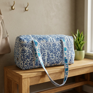 Bolsa de Viaje Grande de Algodón para Fin de Semana, Bolsa de Lona Acolchada Hecha a Mano, Bolsas de Viaje con Estampado de Bloques, Bolsa de Mano, Bolsas de Lona - Product Image 1