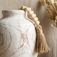 Vase en bois de paulownia rustique style bohème avec pompons décoratifs, centre de table style ferme