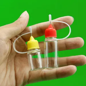 Botella de plástico PET transparente de 10ml con mini Punta de aguja, cuentagotas de pegamento para pintar con bomba y tapa, tipos de sellado, muestras gratis