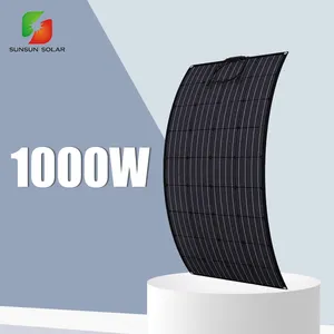 Todo negro Extra resistencia peso ligero Etfe Semi Flex 1000 vatios paneles solares flexibles 1000 W para balcón Rv barco batería Camping