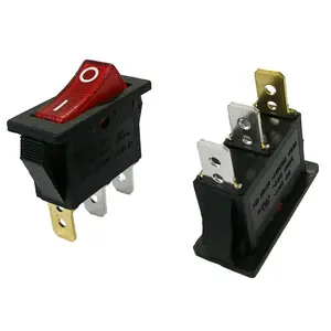 16A 20A SPST 3pins rocker switch with red actuator black body illuminated rocker switch