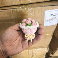 Buket Bunga Rajut Mini Buatan Tangan Bunga Matahari Daisy Mawar Tulip Rajutan Bunga Crochet Gantungan Kunci Bunga Crochet Grosir