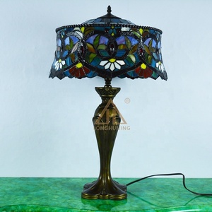 LongHuiJing Sunrise Tiffany Style Stained Glass <b>Bedside</b> Lamp Table Lamps Wisteria Accent Reading Lamp - 2 Light - Product Image 2