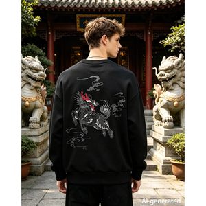 เสื้อสเวตเชิ้ตคอกลมปักลายมังกรสำหรับผู้ชาย FOXA ทรงปกติ ผ้าถัก - Product Image 2