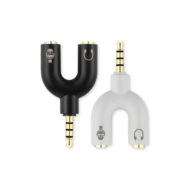 Audio Converter U Shape Earphone 3.5mm Audio Male Plug to 2 Port Female Earphone 2in1 Adapter AUX Cable Connector
